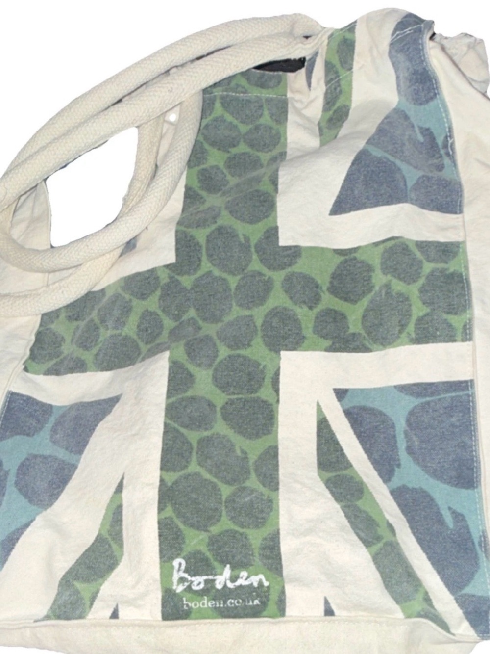 Boden Canvas Tote with Green and Black Dot Pattern